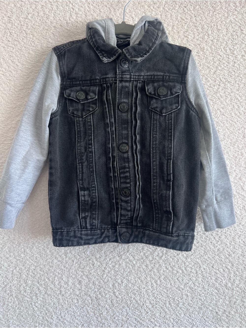 Little Bipsy Toddler Long Sleeve Denim Jacket Gray Sleeves Hood Size 2T-3T
